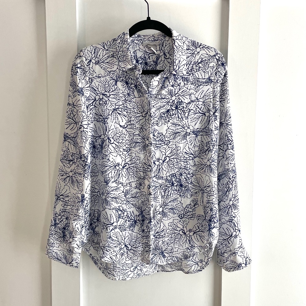 H&M | Blue & White Satin Button-up Blouse